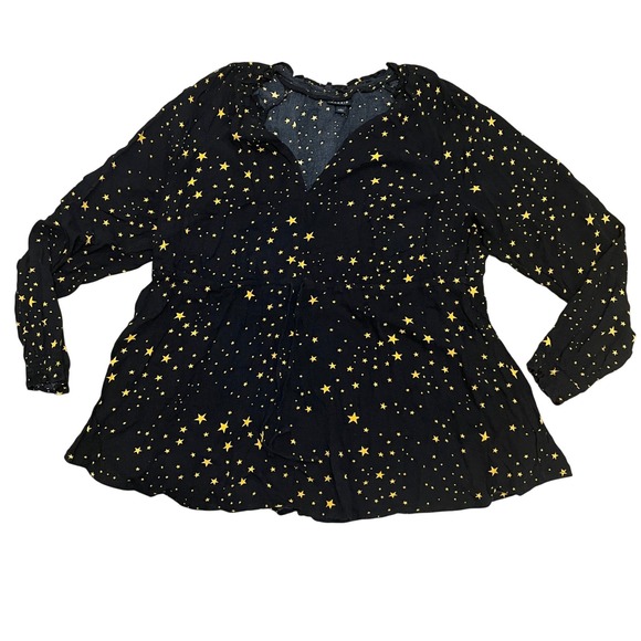 torrid Tops - Torrid Black Yellow Star Print Celestial Babydoll Blouse V-Neck Ruffle Womens 1X